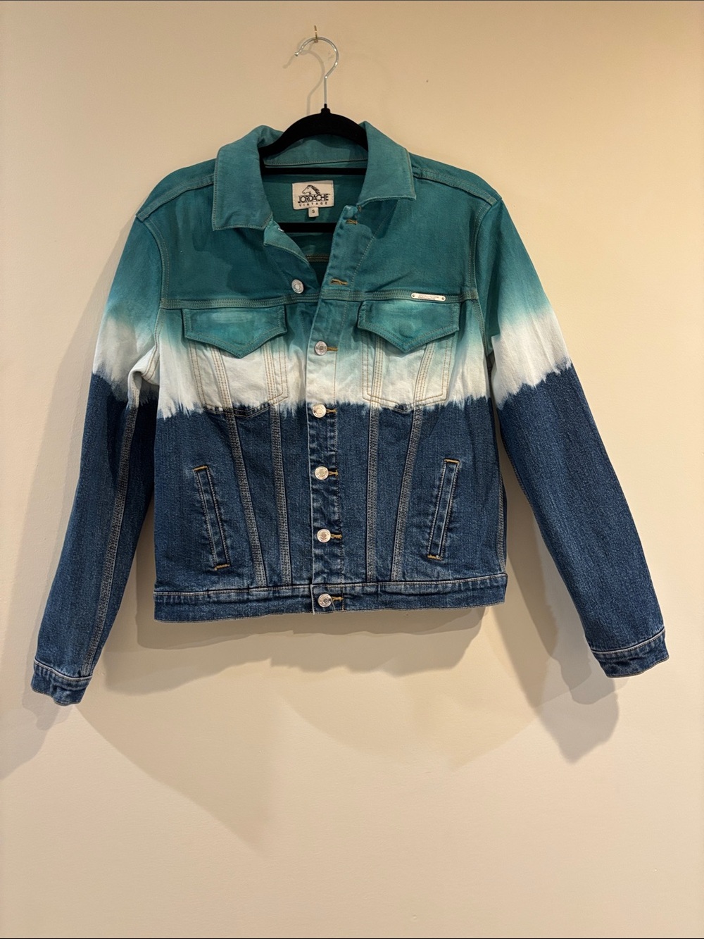 Jordache Teal White Blue Ombre Denim Jacket